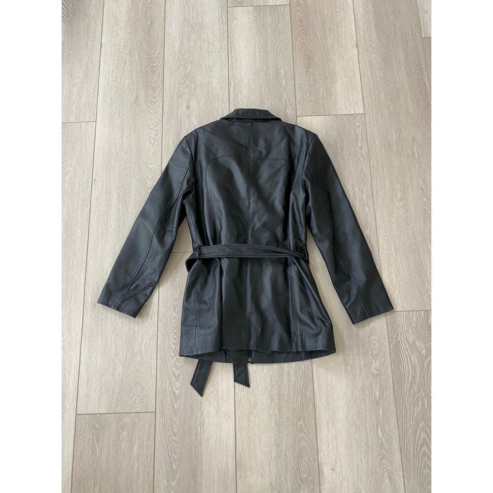 Vintage Worthington 100% Leather Black Belted Jacket Size M - Picture 3 of 4